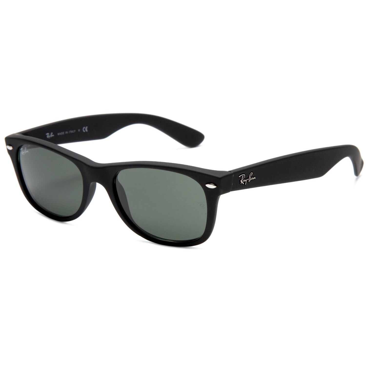 Ray-Ban Menundefineds undefinedRB2132undefined New Wayfarer Sunglasses  Black Rubber, Green Lens - 52 mm (As Is Item) - Overstock - 9833917