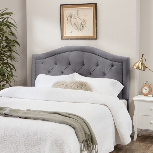 Shop Abbyson Hillsdale Tufted Nailhead Trim Grey Velvet Headboard - On