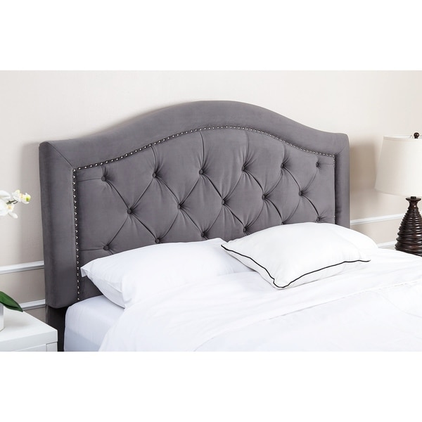 Abbyson Hillsdale Tufted Nailhead Trim Grey Velvet Headboard
