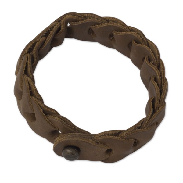 Handmade Leather 'Hooked on Honey' Bracelet (Mexico)