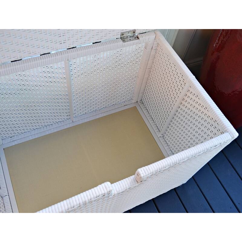 Medium White Outdoor Resin Wicker Storage Box - 36" L x 24" W x 24" H