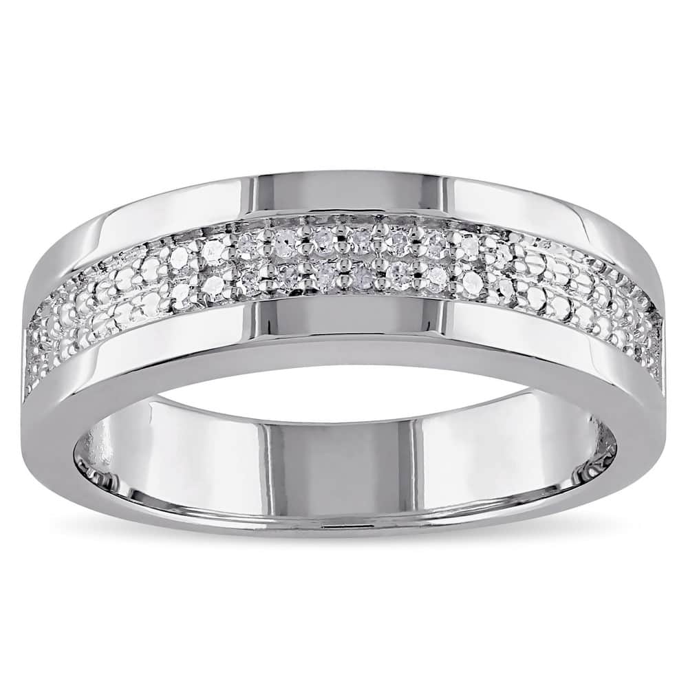 Miadora 1/10ct TDW Diamond Men's Wedding Band in Sterling Silver
