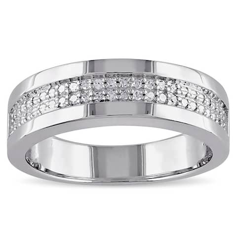 1/10ct TDW Diamond Men's Wedding Band in Sterling Silver by Miadora
