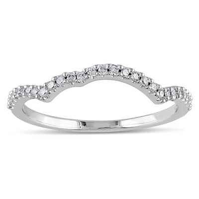 Miadora 14k White Gold 1/8ct TDW Diamond Curved Wedding Band