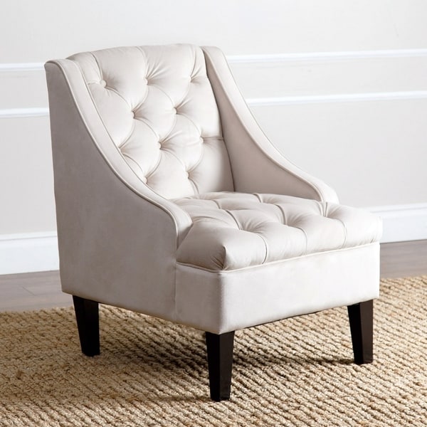 Shop Abbyson Laguna Tufted Velvet Ivory Accent Chair - On Sale - Free