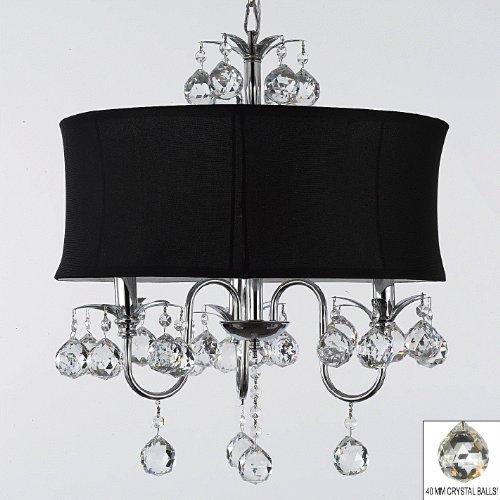 Modern Contemporary Black Drum Shade & Crystal Ceiling Chandelier Lighting Pendant Light With Faceted Crystal Balls