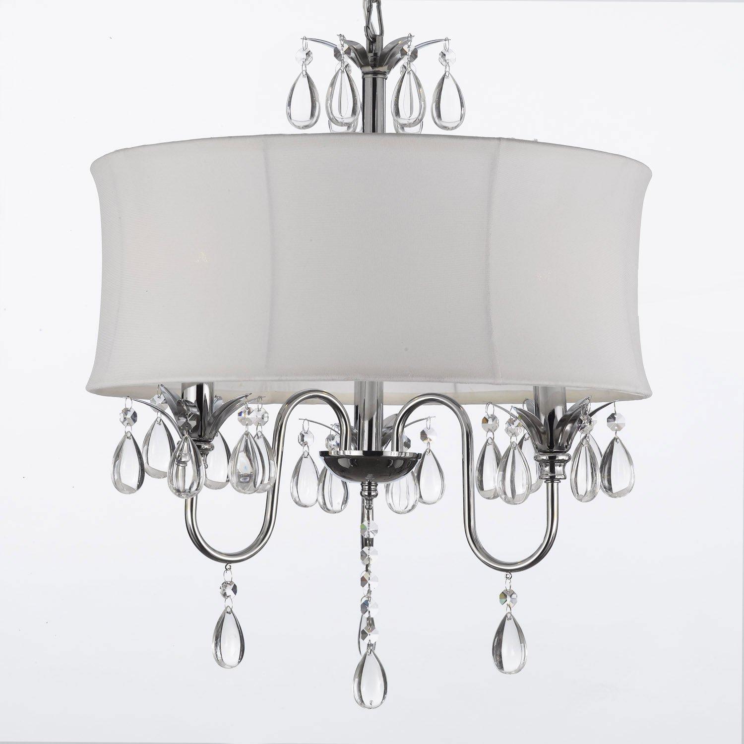 White Drum Shade Crystal Ceiling Chandelier Lighting Pendant Light Fixture Light Lamp Lighting Lamp