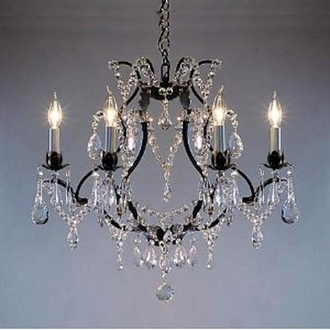 Wrought Iron Crystal Chandelier Lighting H19 x W20 Swag Plug In Chandelier
