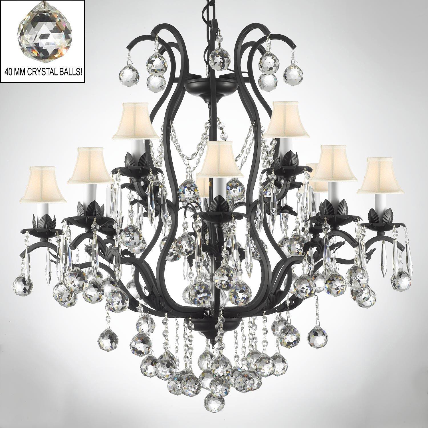 Wrought Iron Empress Crystal Chandelier Lighting S Dressed With Wrought Iron Empress Crystal Chandelier Lighting S Dressed With Faceted White Shades On Free Shipping Today