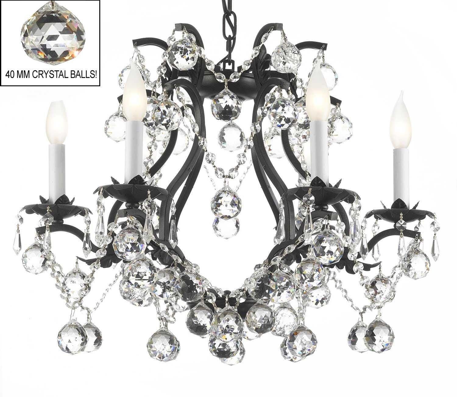 Black Wrought Iron Crystal Chandelier Lights H19 x W20 Dressed With Faceted Crystal Balls - Chandeliers For Bedrooms by Overstock.com