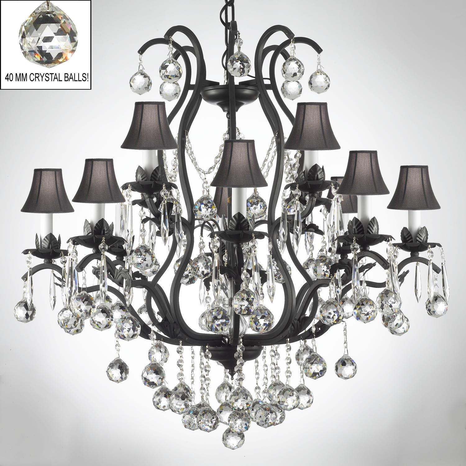 Wrought Iron Empress Crystal Chandelier Lighting s Dressed With Faceted Crystal Balls & Black Shades - Chandeliers For Bedrooms by Overstock.com