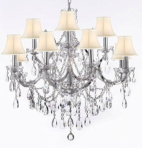 Maria Theresa Crystal Chandelier Lighting Chrome Finish With White Shades H30 x W28 - Chandeliers For Bedrooms by Overstock.com