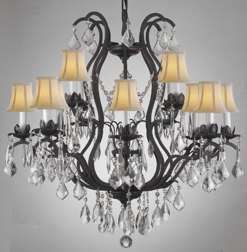 Wrought Iron Crystal Chandelier Lighting With White Shades 12 Lights - Chandeliers For Bedrooms by Overstock.com