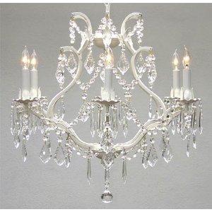 White Wrought Iron Crystal Chandelier Lighting H19 x W20