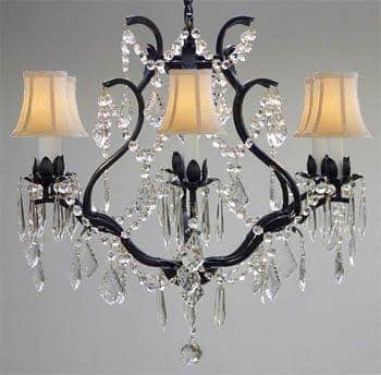 Wrought Iron Crystal Chandelier Lighting With White Shades H19 x W20 - Chandeliers For Bedrooms by Overstock.com