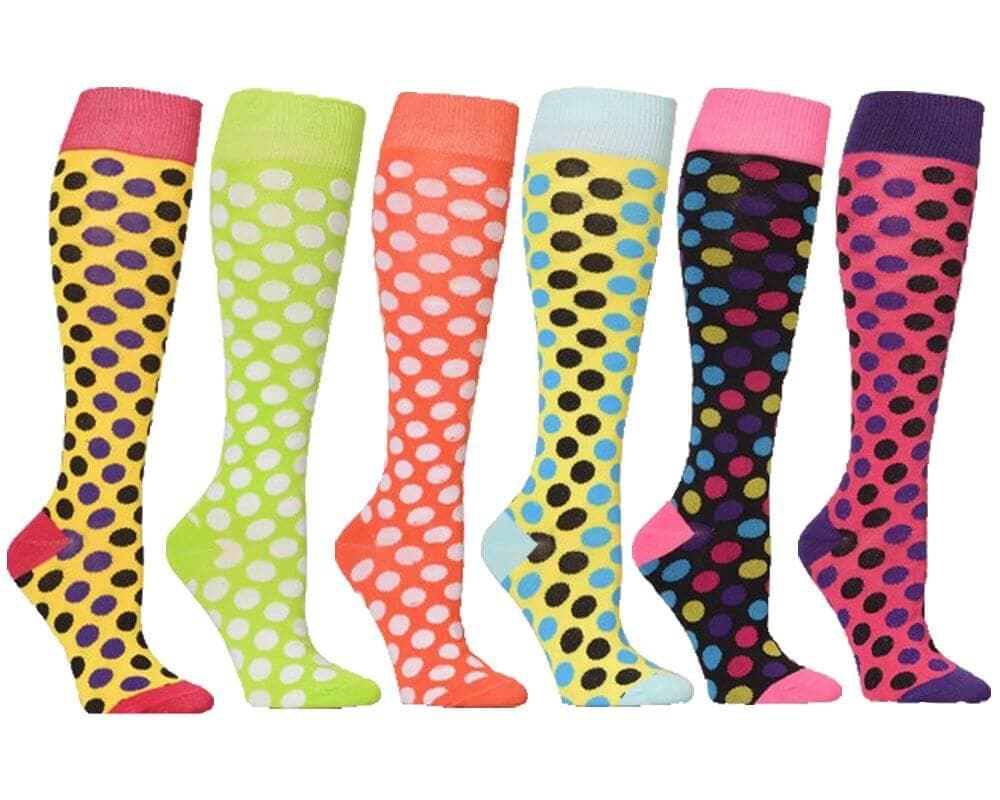 Polka Dots Mixed Women's Fashion/Stylish Colorful Patterned Knee High Socks (6 Pairs)