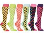 Polka Dots Mixed Women's Fashion/Stylish Colorful Patterned Knee High Socks (6 Pairs)
