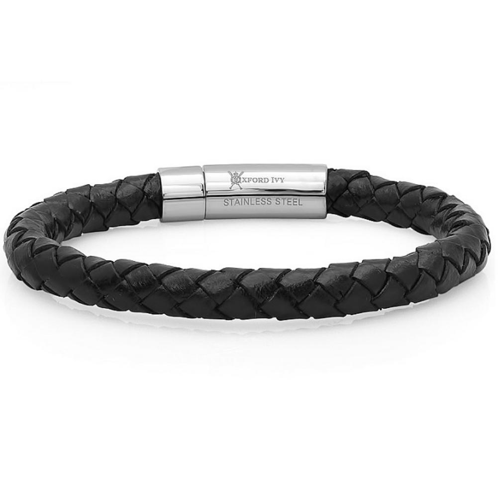 Oxford Ivy Braided Black Leather Mens Bracelet 8 Mm 1 2 Oxford Ivy Braided Black Leather Mens Bracelet 8 Mm 1 2 Inches With Locking