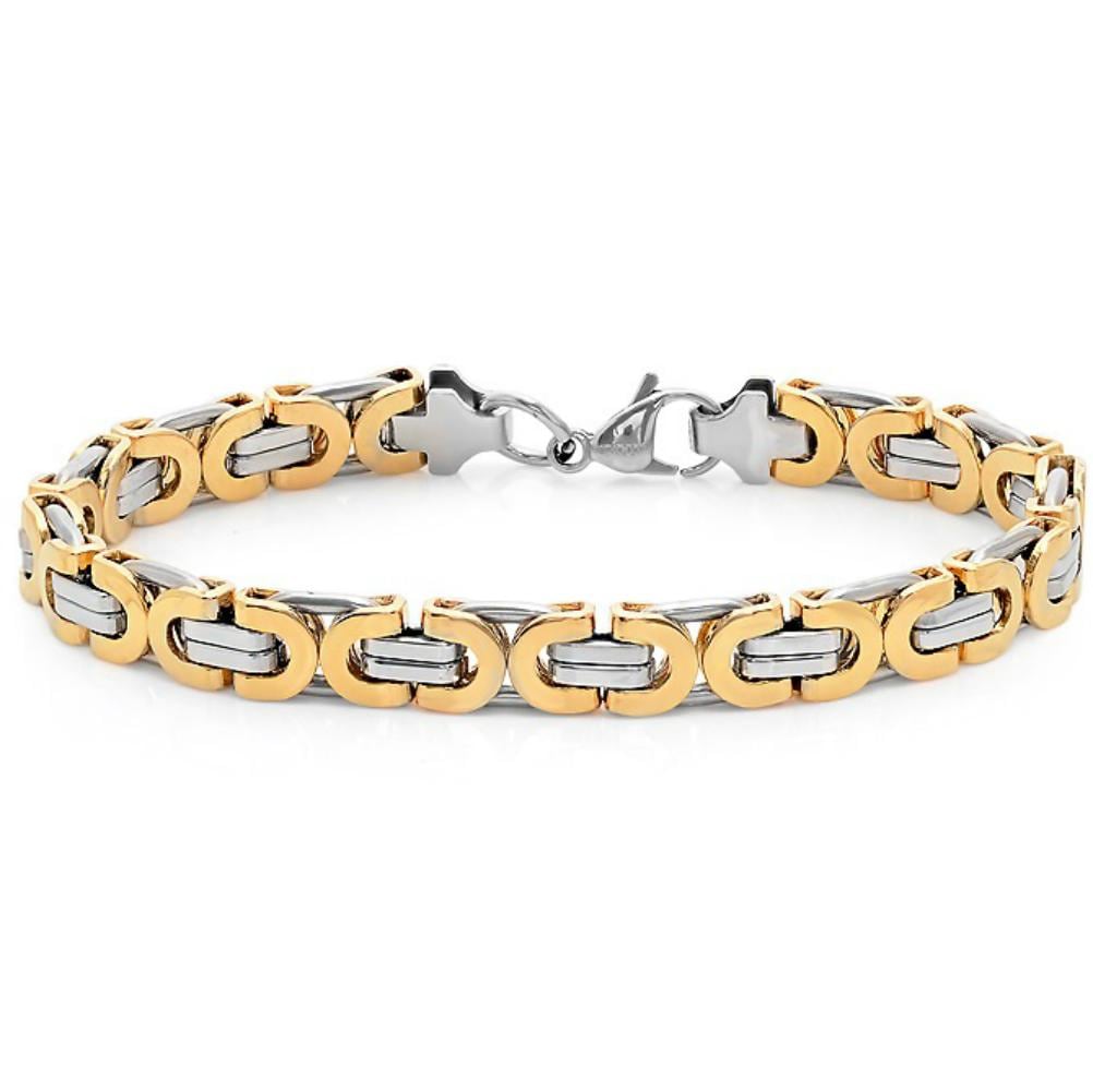 Oxford Ivy Mens Two Tone Stainless Steel Link Bracelet 8 1/2 inches