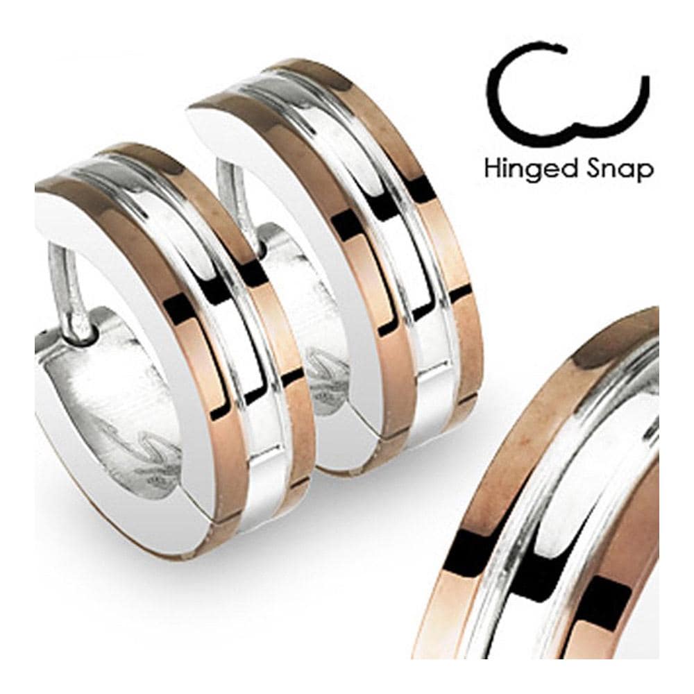 Stainless Steel 2 Tone Hoop Earrings with Coffee Plated Edges
