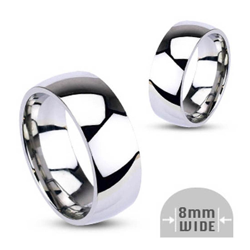 Stainless Steel 8mm Wide Glossy Mirror Polished Wedding Band Ring