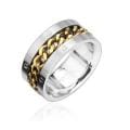 Stainless Steel Ring with Gold Spinning Chain Center