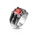 Fire Dragon Claw Set Ruby Red Square Gem Cast Stainless Steel Ring