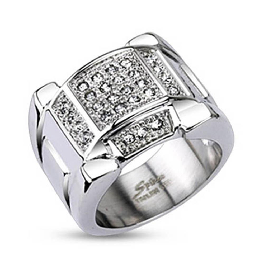 Stainless Steel Micro Paved Multi Clear CZs Arc Top Band Ring