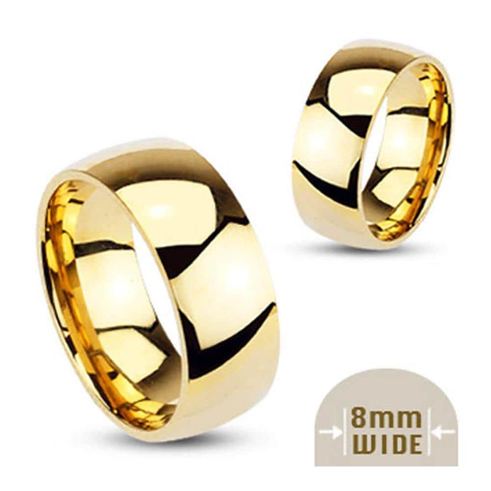 Stainless Steel Gold Plated 8mm Wide Glossy Mirror Polished Wedding Band Ring