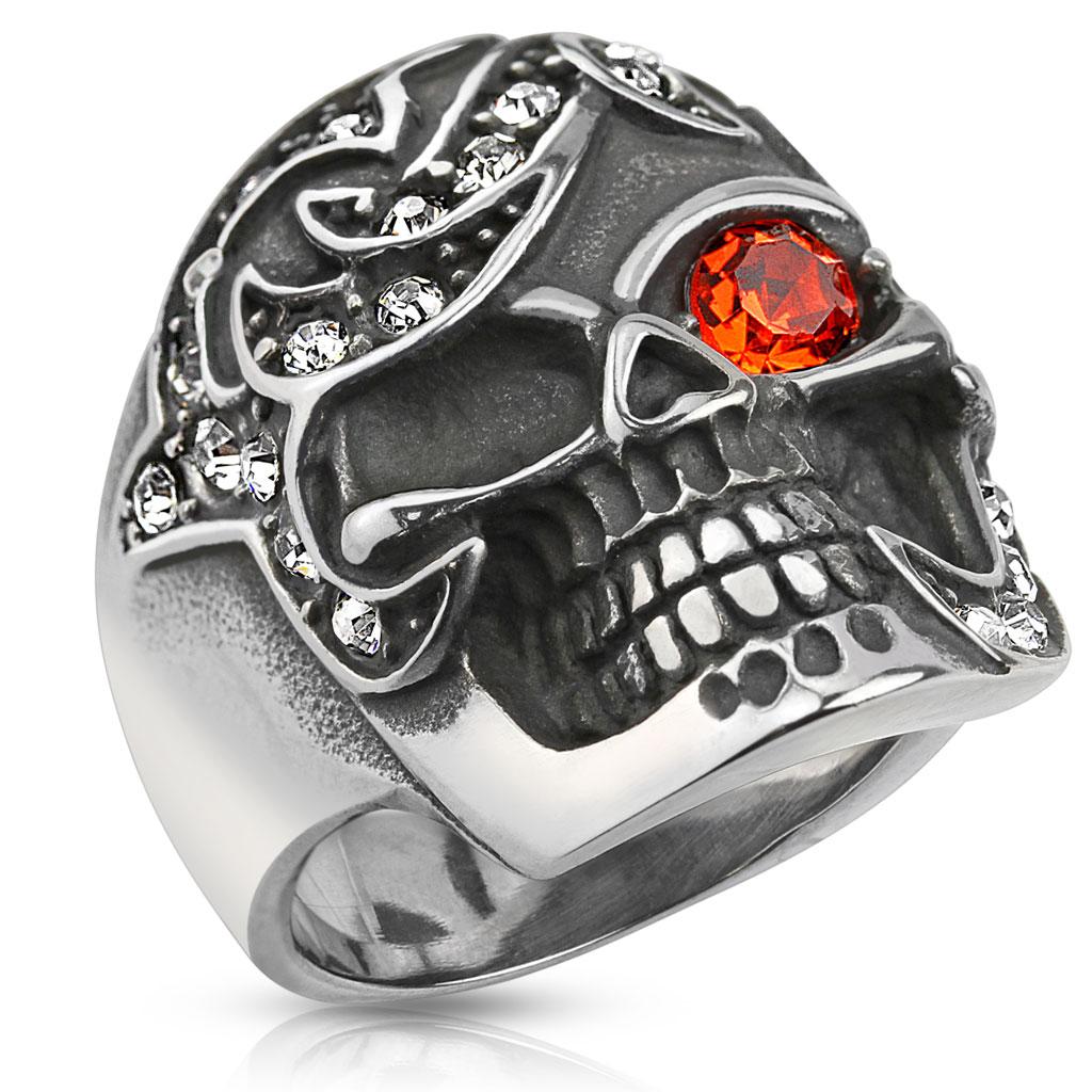 Multi CZ Pirate Treasure Skull Stainless Steel 26mm Wide Cast Ring