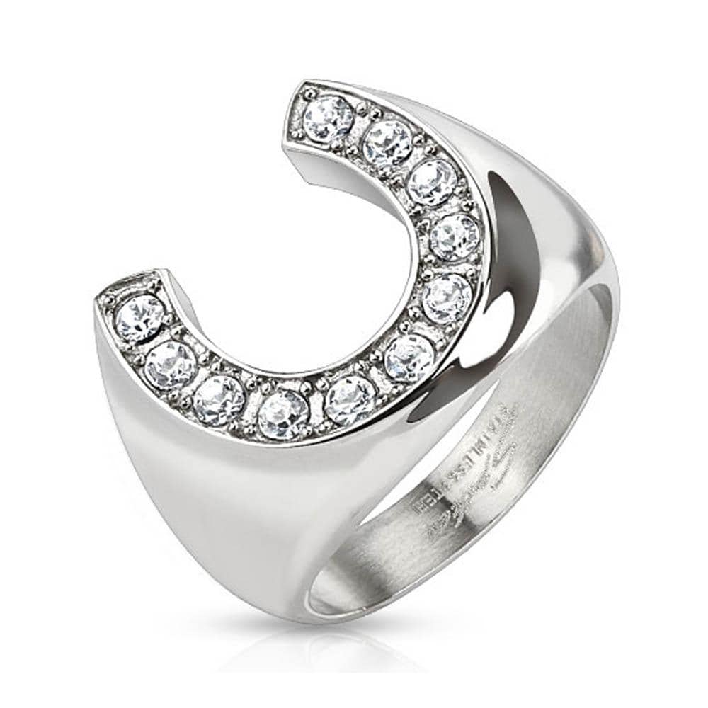 Horseshoe with Gemmed Rim Cast Stainless Steel Ring