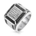 Clear w/ Black CZ Border Micro Paved Cast Stainless Steel Ring