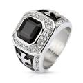 Onyx Stone with Micro Paved Clear CZs Border and Celtic Cross 16mm Wide Square Stainless Steel Ring