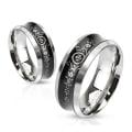 Concave Center Black IP Victorian Floral Patterned Stainless Steel Band Ring