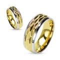 Diamond-Cut Gold IP Center Shiny Finish Steel Edges 316L Surgical Stainless Steel Ring