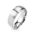 Mirror Polished Edges and Brushed Metal Center Dome Two Tone Band Stainless Steel Ring