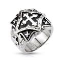 Stainless Steel Ornamental Multi Cross Plate Wide Cast Ring