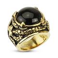 Gold Plated Stainless Steel Onyx Stone Dragon Claw Venom Entangled Wide Cast Ring