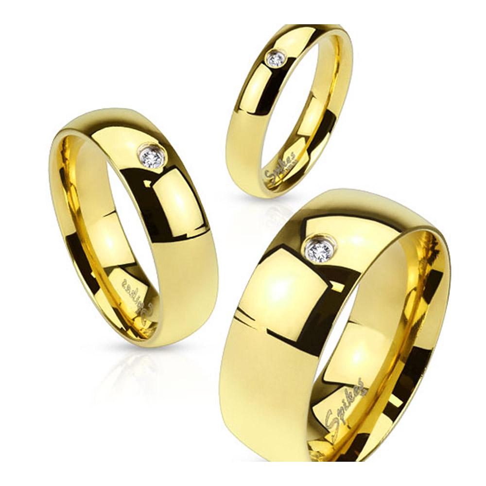 Gold IP Plated 6mm Stainless Steel Wedding Band with CZ