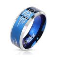 Tribal Inlay Stainless Steel Blue IP Band Ring