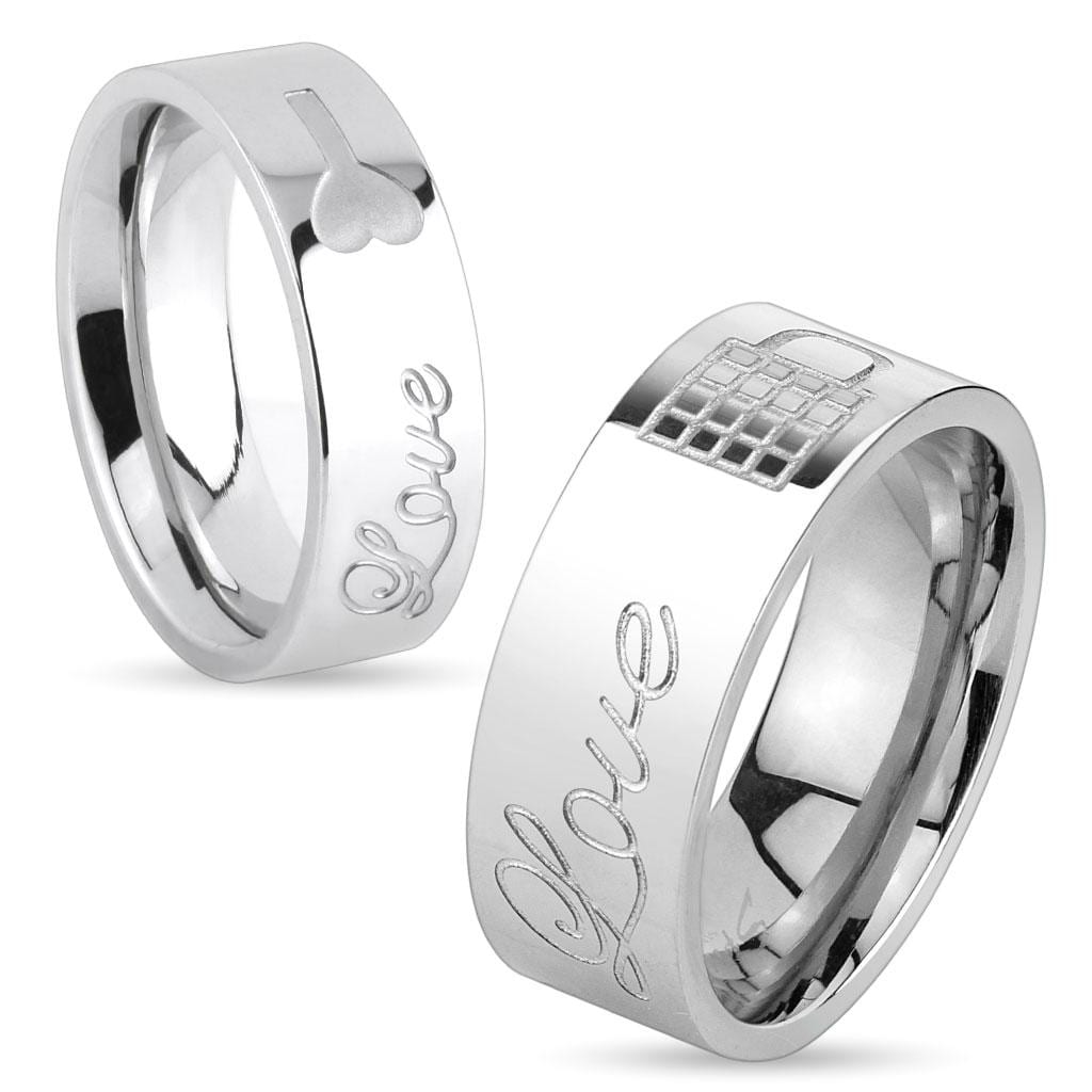 Lock & Key Love Engraved Stainless Steel Ring