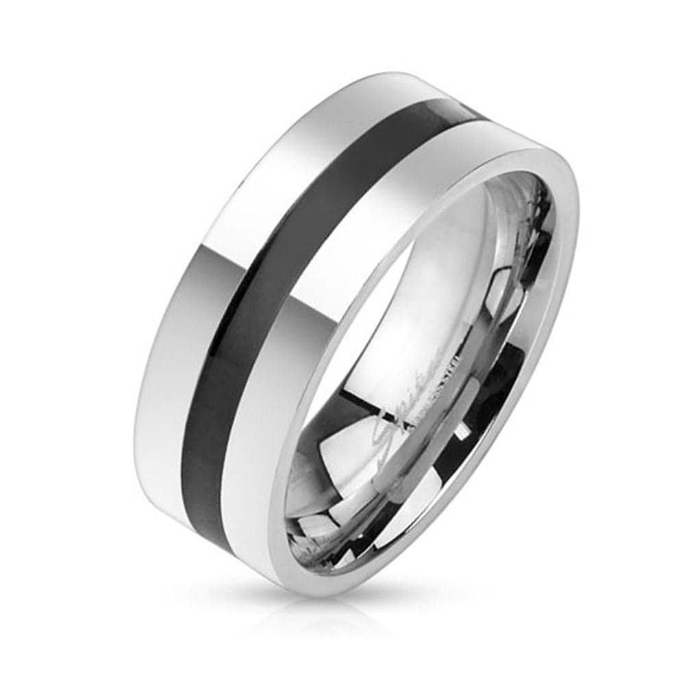 Black Line Centered Stainless Steel Band Ring