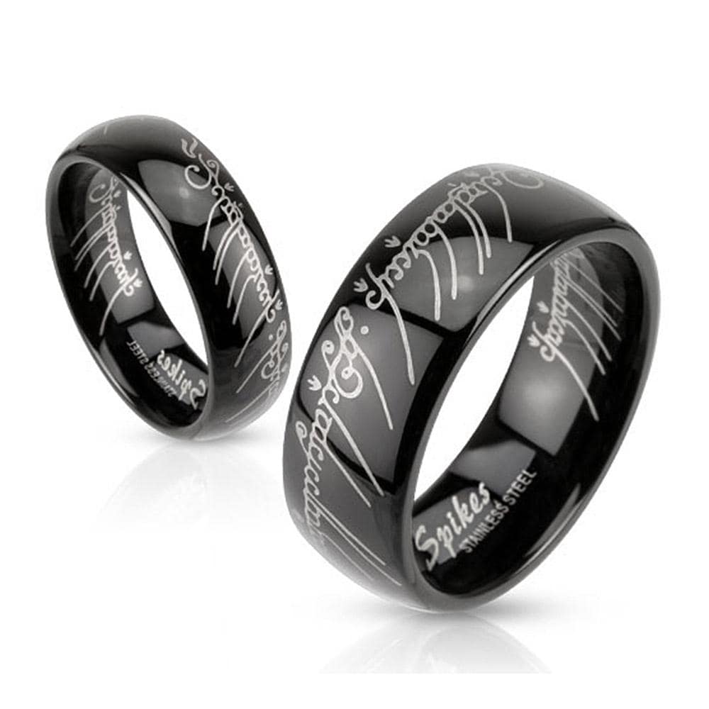 Laser Etched 6mm or 8mm Stainless Steel Black IP Band Ring