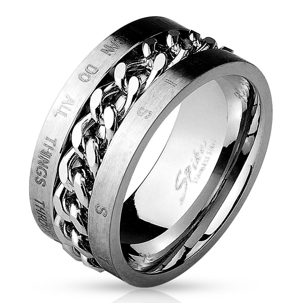 Chain Spinner Center with Bible Words Engraved 316L Stainless Steel Ring