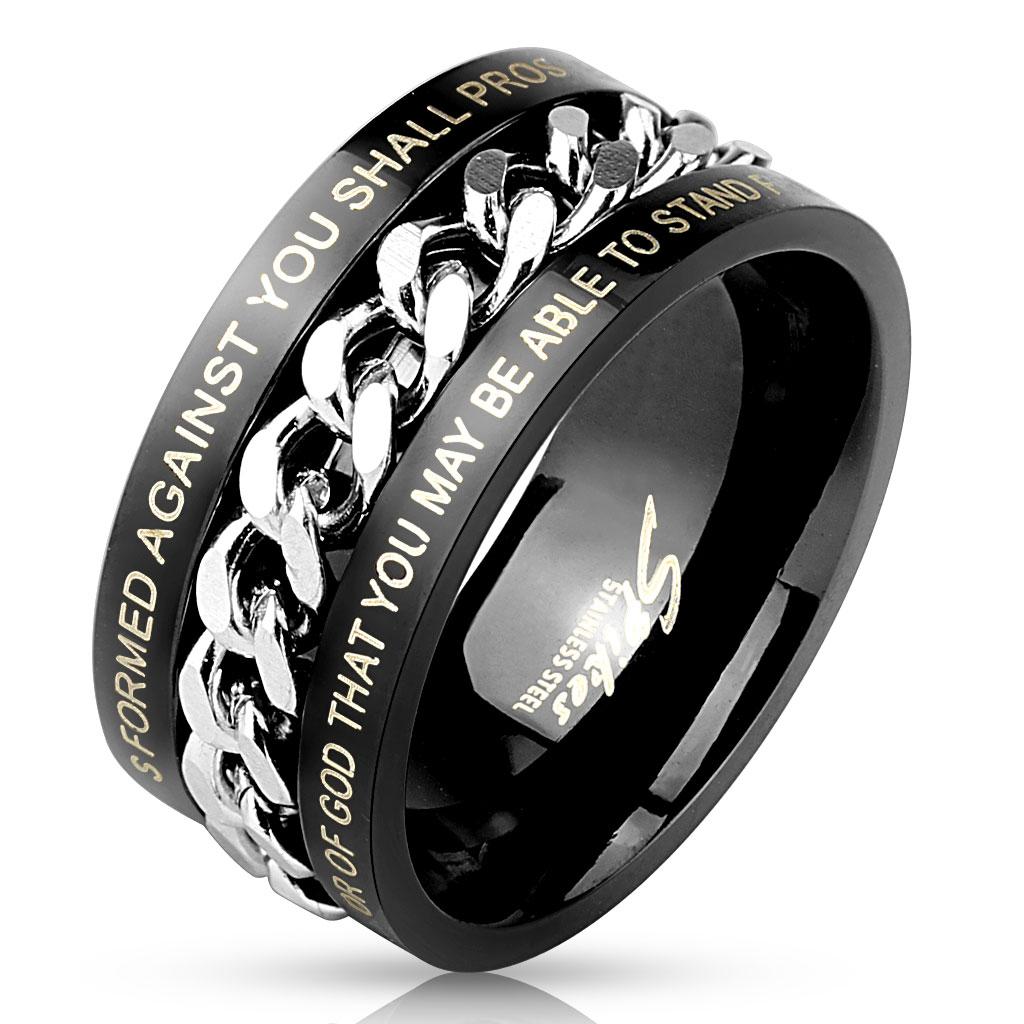 Center Chain Spinner with Bible Verses Black IP Stainless Steel Ring