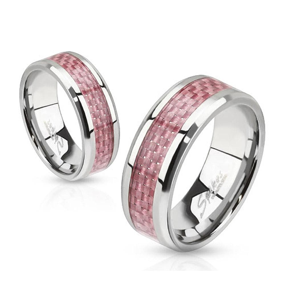Pink Carbon Fiber Inlay Band Stainless Steel Ring