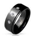 3 CZ Set Stepped Edge Black IP Stainless Steel Ring