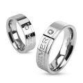 "Love You Forever" Engraved Stainless Steel Band Ring with Single CZ