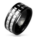 Two Tone Grooved 2-Part Spinner Gears Black IP Stainless Steel Ring