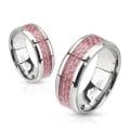 Pink Carbon Fiber Inlay Band Stainless Steel Ring
